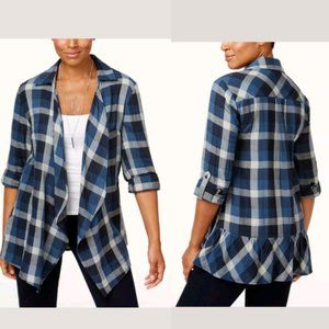 NWT Style & Co Blue Plaid Waterfall Petite Cardig